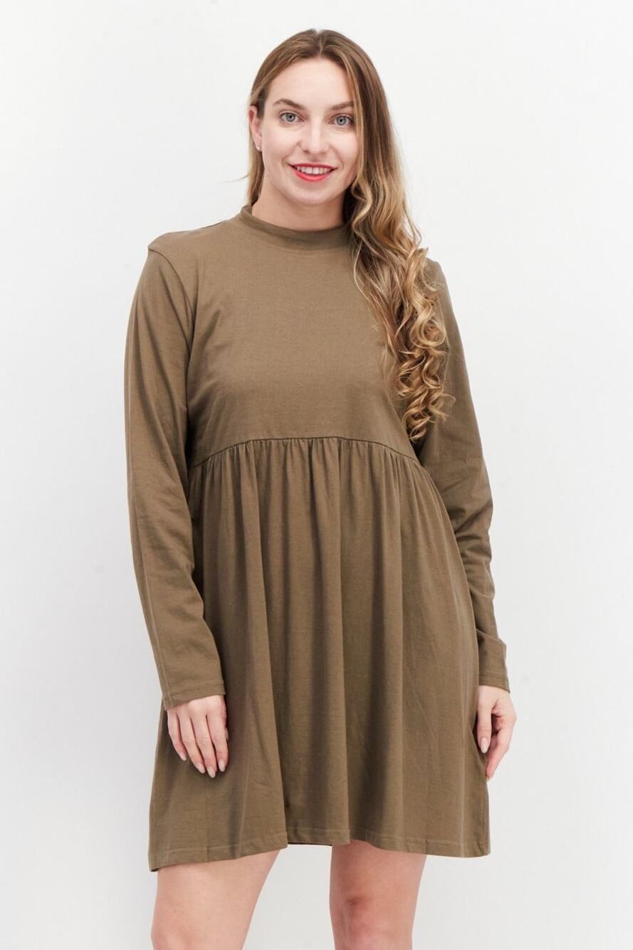 NWT Brave Soul London Lizzie Mini Dress is Khaki Long Sleeves Size 12